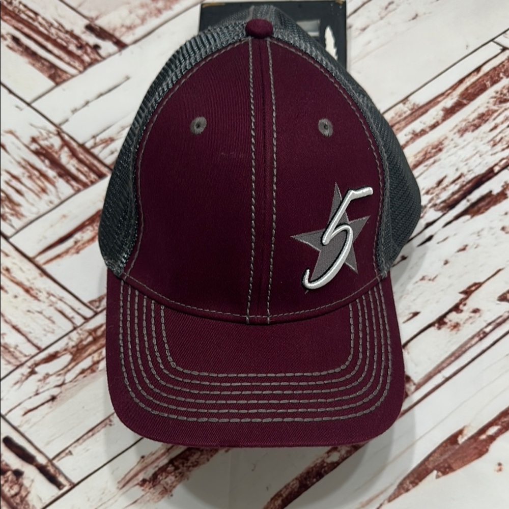 5 Star Burgundy and Gray Star Logo Cap